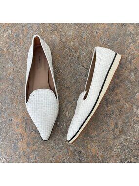 Uterque Woven Pointed Toe Flats Shoes White